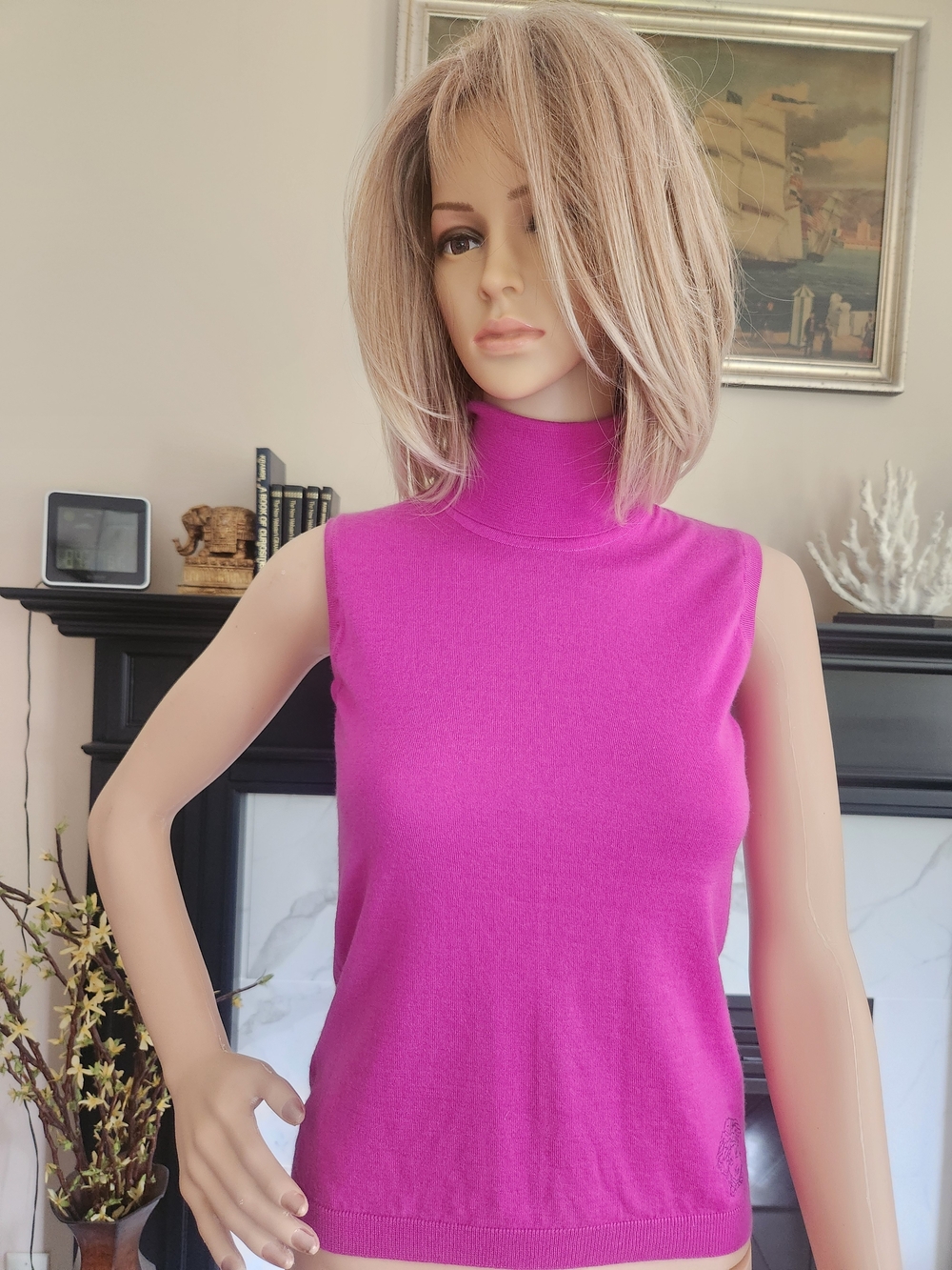 Versace Sleeveless Turtleneck Sweater in Bright Fuchsia